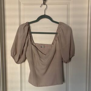 Abercrombie & Fitch Beige Puff Sleeve off-the-shoulder Top